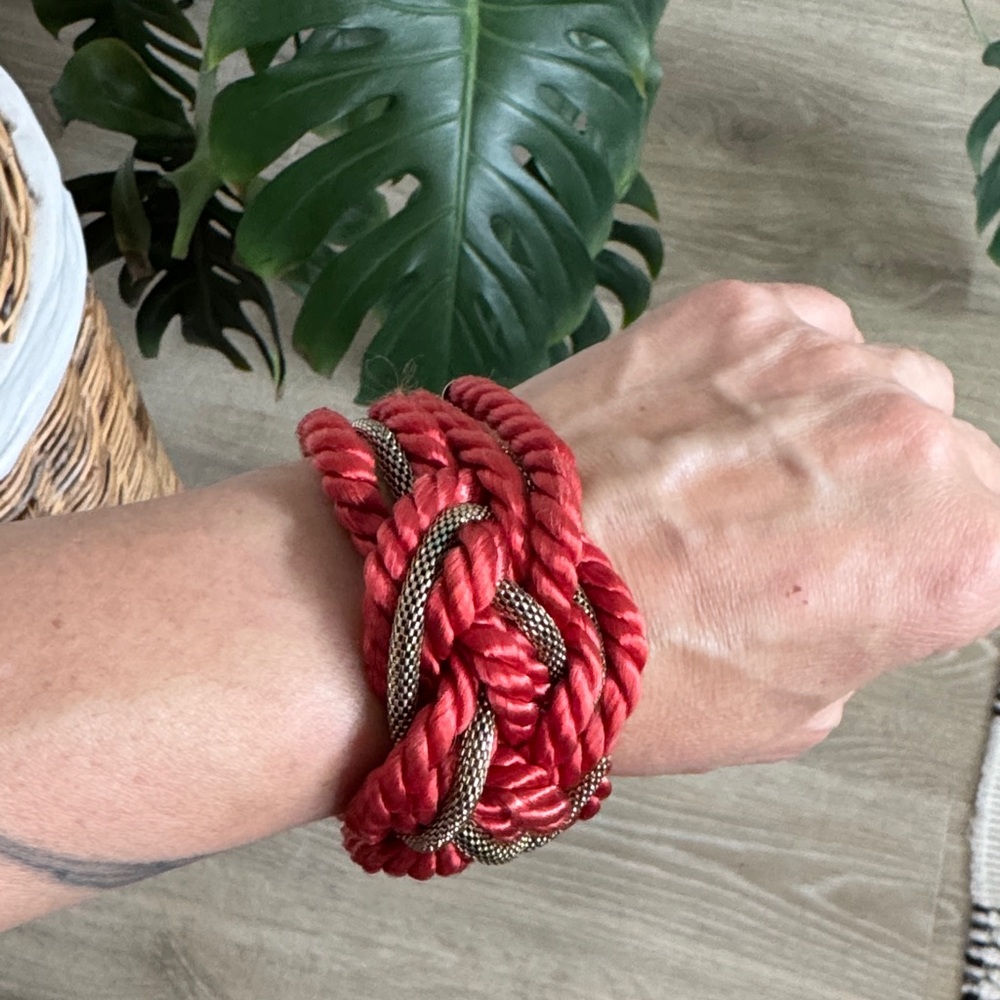 Burnt orange and Gold Braided Rope Bracelet